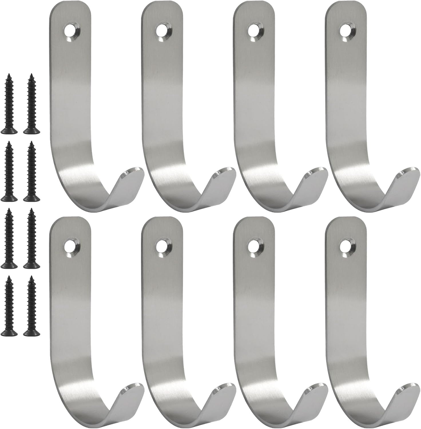 JJEAN-8 Pack Steel Wall J Hooks - Heavy Duty Silver Coat Hook for Hanging Towels, Bags, Hats, Keys, Robes, Backpacks Indoor Outdoor Use, 3x1.8 Inch Garage Storage Utility Organizer