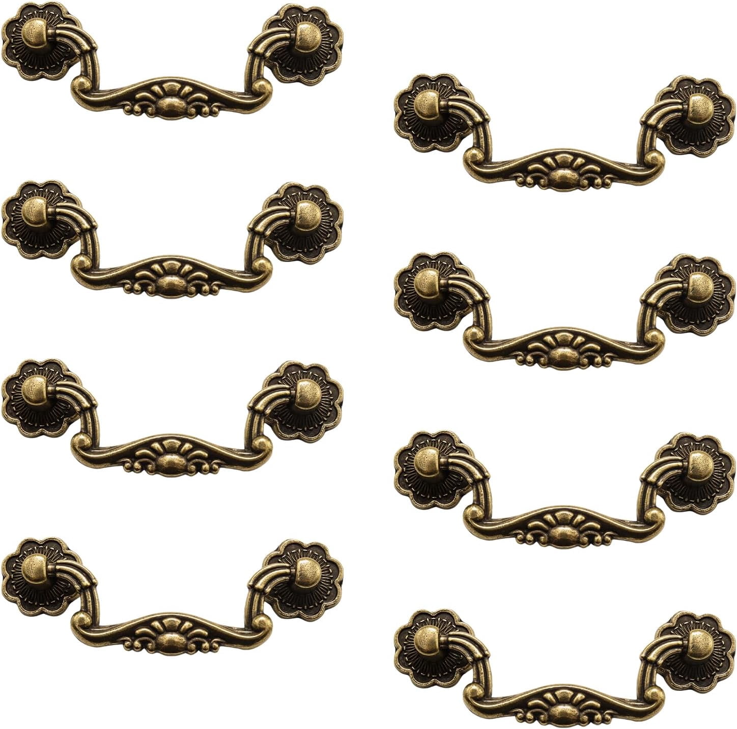 JJEAN-8 Pcs 3 Inch P01 Drop Drawer Handles Antique Brass(Gold) Cabinet Handle Drawer Pulls, with Mounting Screws, for Furniture Cupboard Wardrobe Kitchen Door