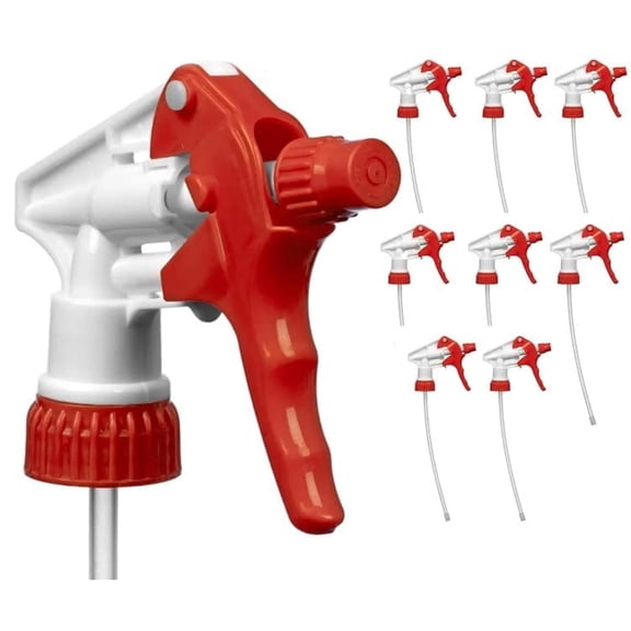 JJEAN-8 Pcs Spray Bottle Nozzles - Chemical Resistant Industrial Replacement Head - Leak Proof, Low Fatigue, Wide Usage, Heavy Duty Trigger for Bottles 16Oz, 24Oz & 32Oz Red