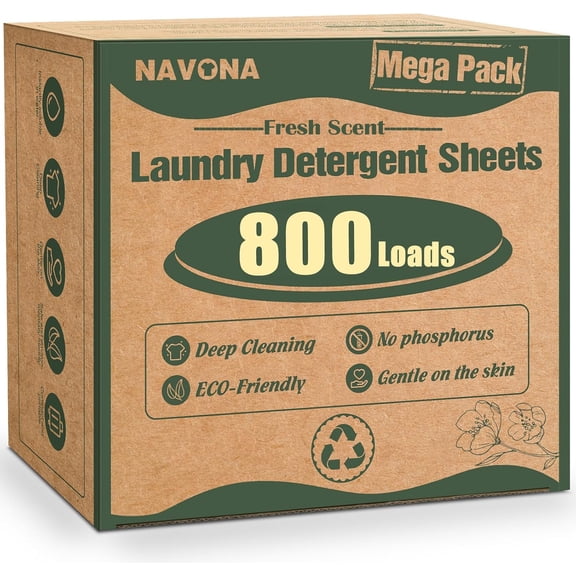 JJEAN-800 Loads Mega Pack Laundry Detergent Sheets, Eco-friendly Laundry Sheets, Powerful Cleaning, Suitable for Homes, Dorms, and Apartments - [Fresh Scent]