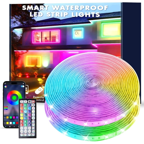 JJEAN-80FT Outdoor RGB LED Strip Lights, IP68 Music Sync Led Lights with App Control and Remote,Color Changing Waterproof Led Rope Lights for Outdoor, Balcony, Roof, Garden, Stairs