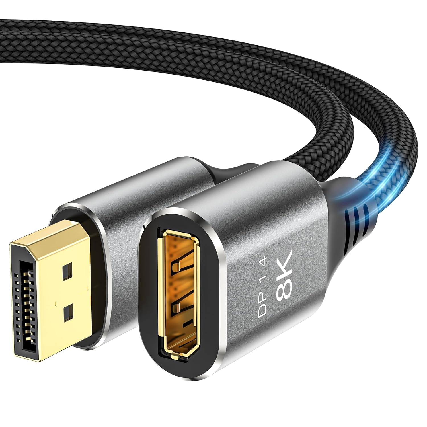 JJEAN-8K DisplayPort Extension Cable 6Feet, DisplayPort 1.4 Male to Female Extension Cable, Braided DP to DP Extended Cord, Supports 8K@60Hz,4K@120Hz (Grey, 6 Ft)