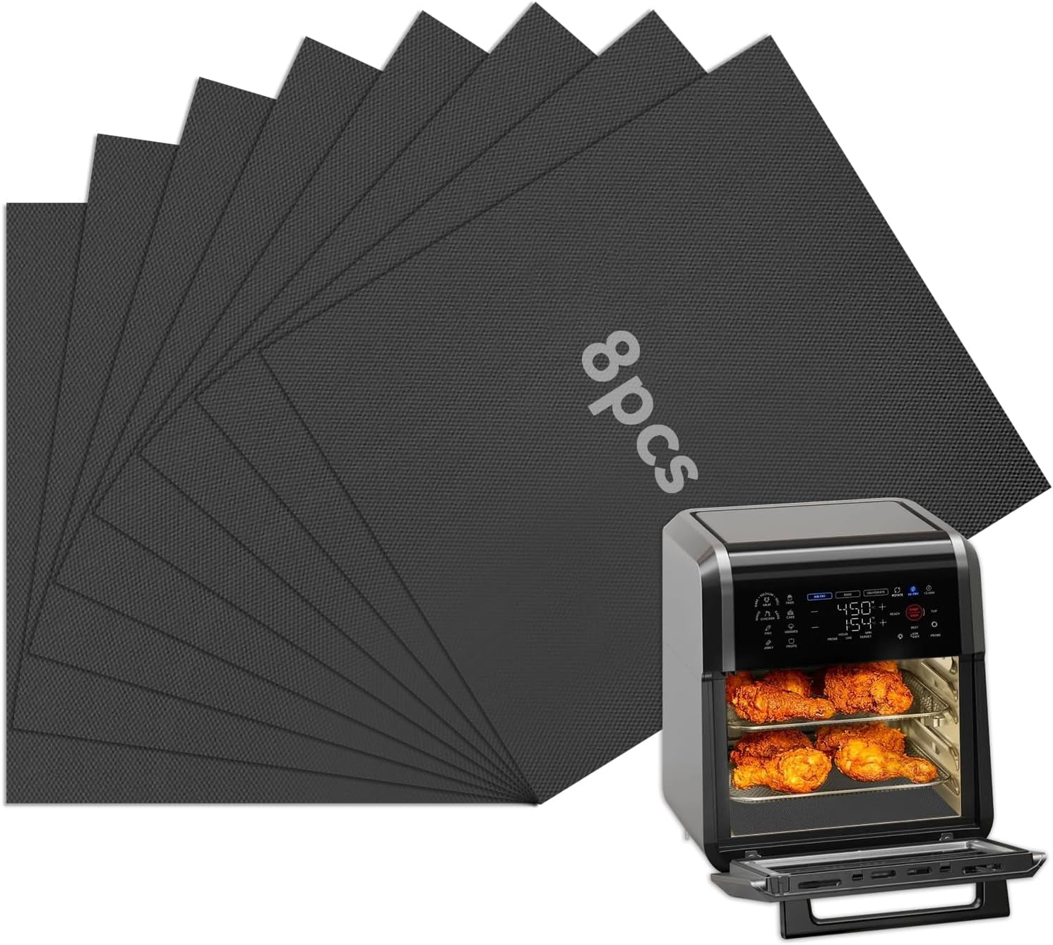 JJEAN-8PCS 12QT Heat Resistant Baking Mat for Chefman, Reusable 12QT Air Fryer Liners