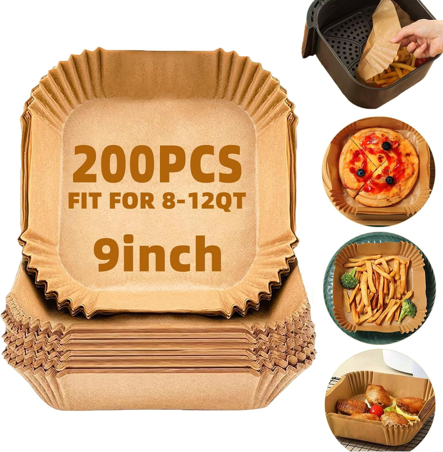 JJEAN-9inch 200Pcs Air Fryer Liners Disposable,Non-Stick Food Grade Air Fryer Parchment Paper Liner,Oil Resistant, Waterproof Parchment Paper Sheets for 8-12 QT Air Fryer