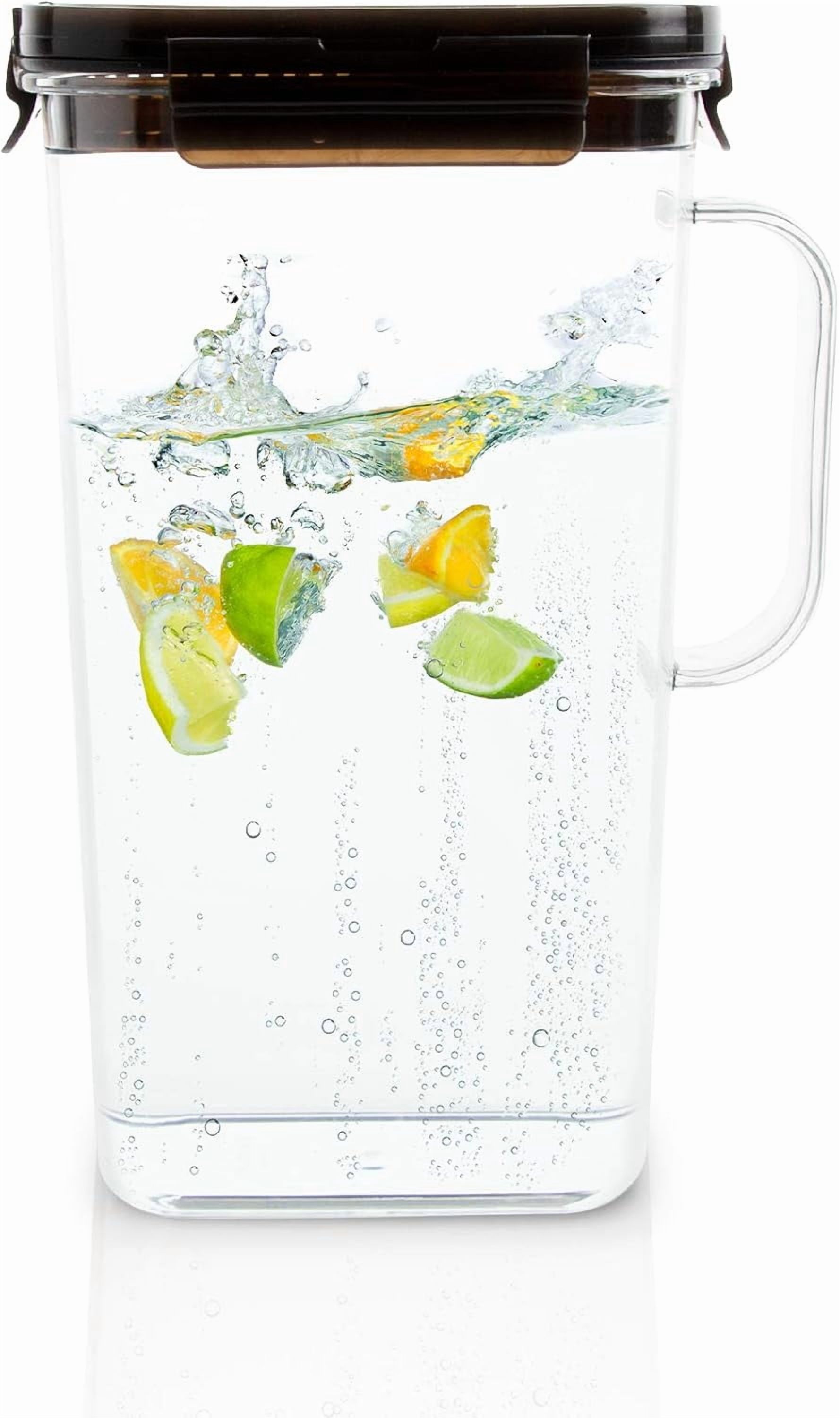 JJEAN-ABF738 Fridge Door Water Jug with Handle, BPA-Free Plastic Drink Pitcher with Flip Top Lid and Detachable Strainer for Juice, Iced Tea, and Other Beverages, 1.6-Quart / 50-Oz