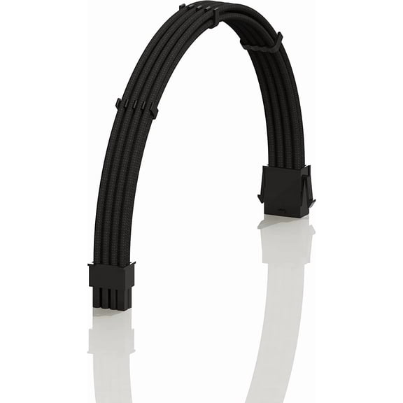 JJEAN-- AVA 30cm EPS 8P(4+4) CPU ATX Motherboard PSU Power Supply Braided Sleeved Custom Mod PC Extension Cable w/Combs | Strong & Stiff Design | Single Pack | 300mm - Black