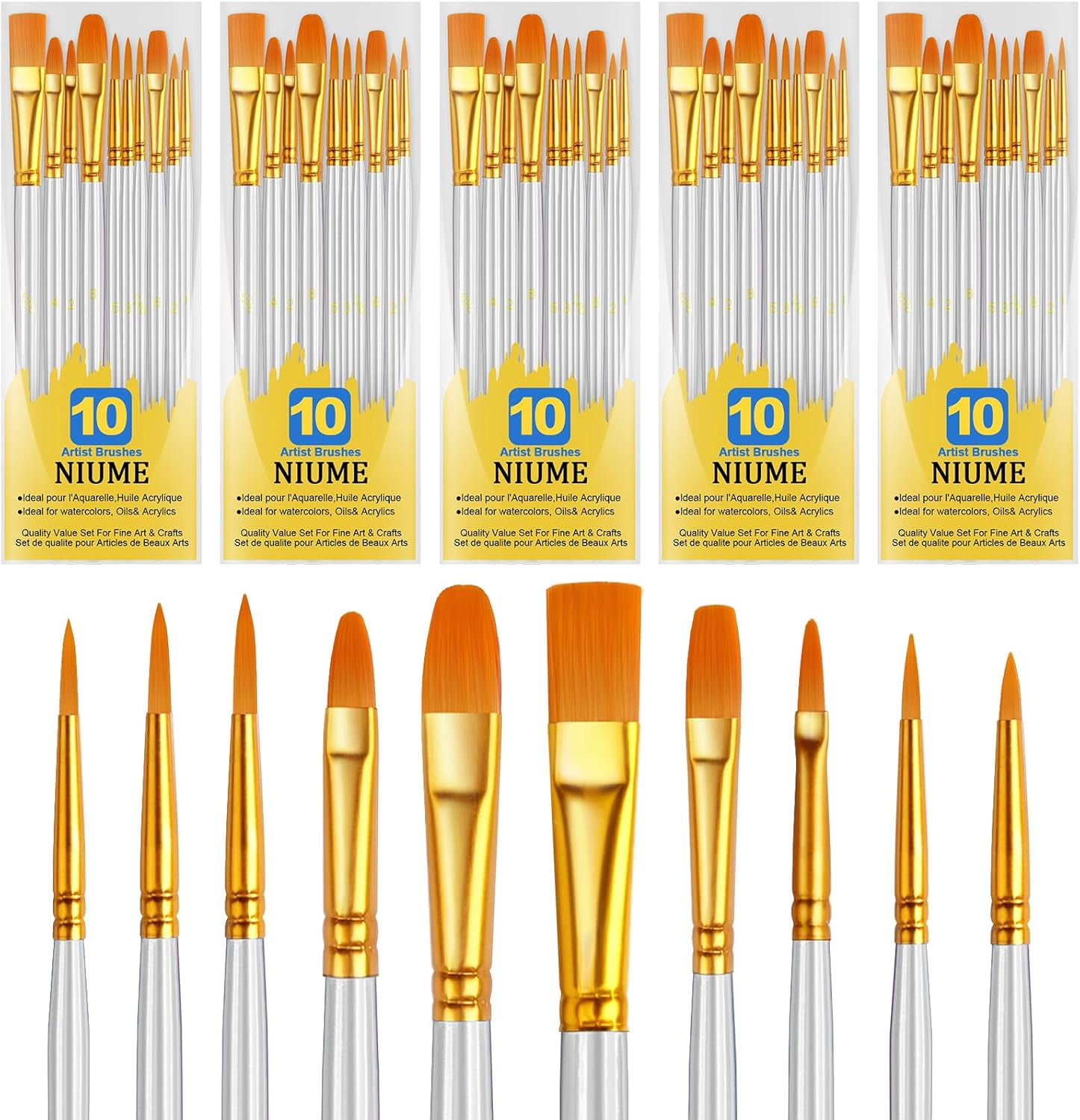 JJEAN-Acrylic Paint Brushes Set, 50Pcs Round Pointed Tip Artist Paintbrushes for Acrylic Painting Oil Watercolor Canvas Boards Rock Body Face Nail Art, Halloween Pumpkin Ceramic Crafts SuppliesWhite