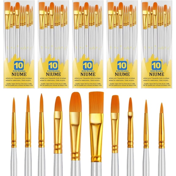 JJEAN-Acrylic Paint Brushes Set, 50Pcs Round Pointed Tip Artist Paintbrushes for Acrylic Painting Oil Watercolor Canvas Boards Rock Body Face Nail Art, Halloween Pumpkin Ceramic Crafts SuppliesWhite