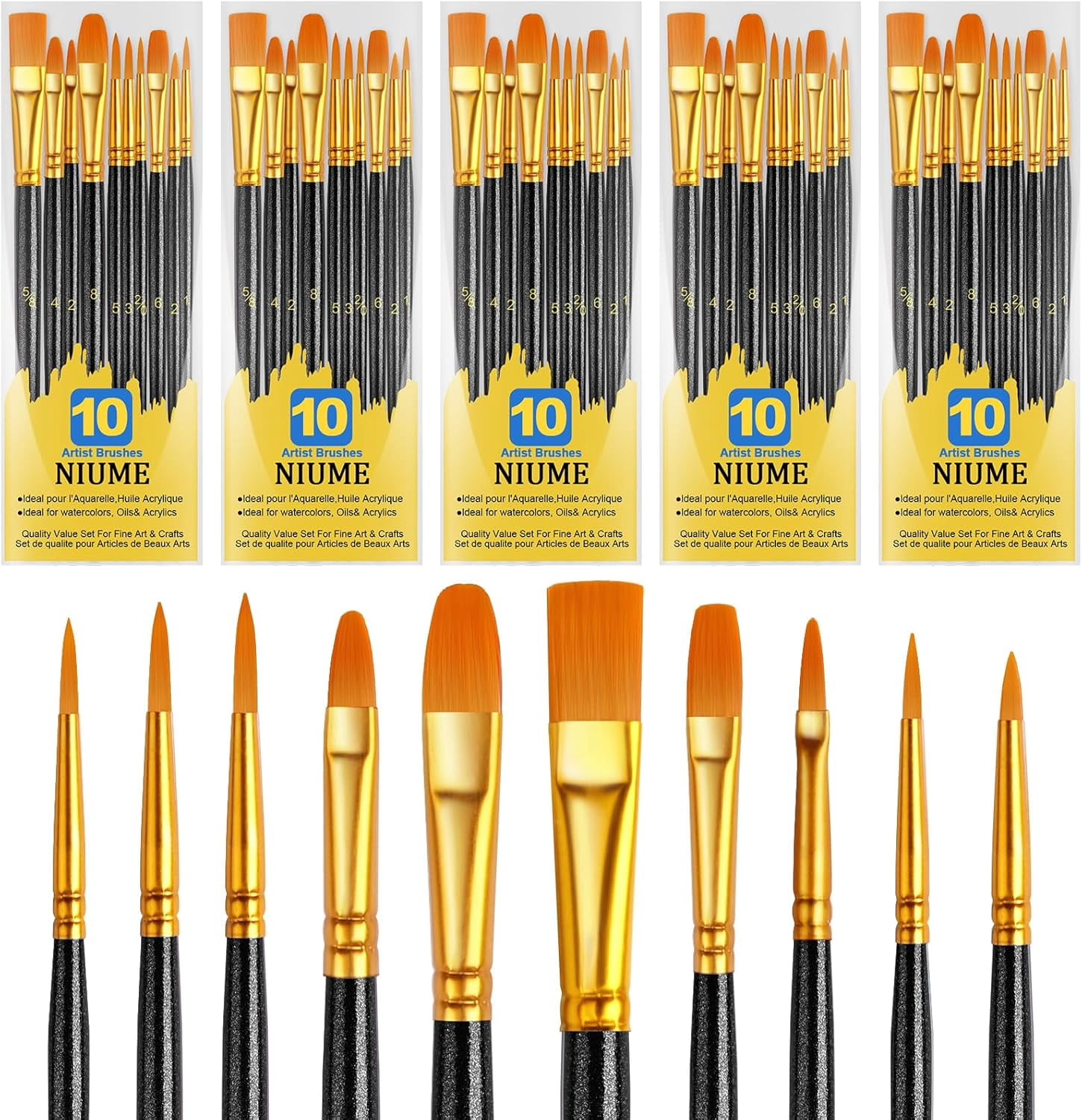 JJEAN-Acrylic Paint Brushes Set, 50Pcs Round Pointed Tip Artist Paintbrushes for Acrylic Painting Oil Watercolor Canvas Boards Rock Body Face Nail Art, Halloween Pumpkin Ceramic Crafts Supplies��Blac