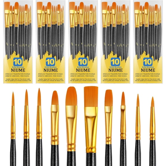 JJEAN-Acrylic Paint Brushes Set, 50Pcs Round Pointed Tip Artist Paintbrushes for Acrylic Painting Oil Watercolor Canvas Boards Rock Body Face Nail Art, Halloween Pumpkin Ceramic Crafts SuppliesBlac