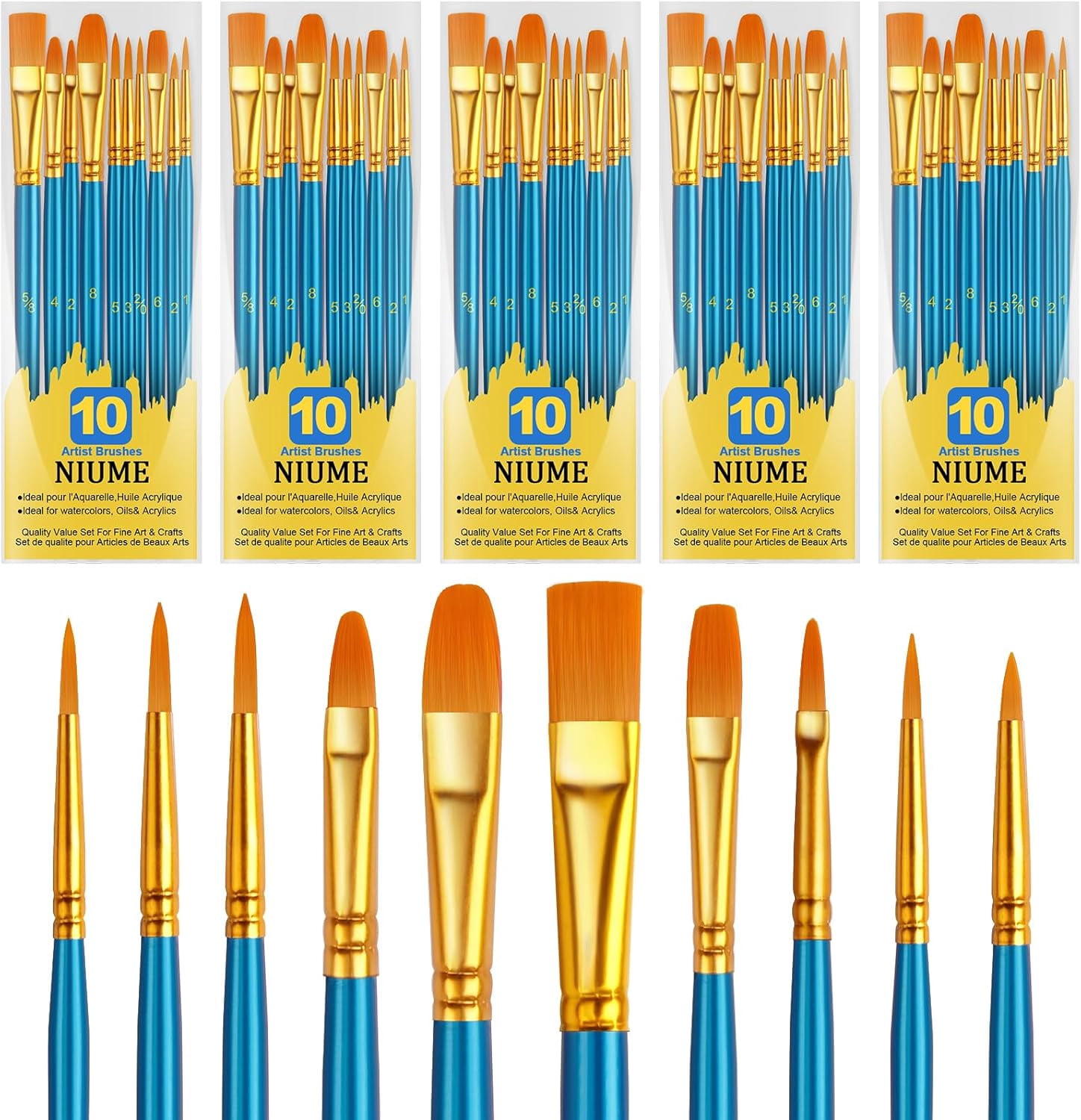 JJEAN-Acrylic Paint Brushes Set, 50Pcs Round Pointed Tip Artist Paintbrushes for Acrylic Painting Oil Watercolor Canvas Boards Rock Body Face Nail Art, Halloween Pumpkin Ceramic Crafts SuppliesBlue