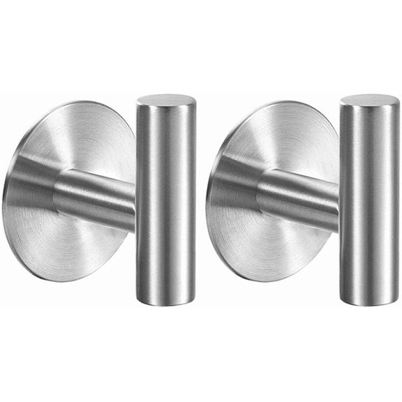 JJEAN-Adhesive Towel Hooks Heavy Duty Wall Hooks Stainless Steel Waterproof Shower Towel Hooks, Coat Hook for Hanging Clothes, Adhesive Hook for Bathroom, Glass Window, Kitchen- 2 Pack, Silver