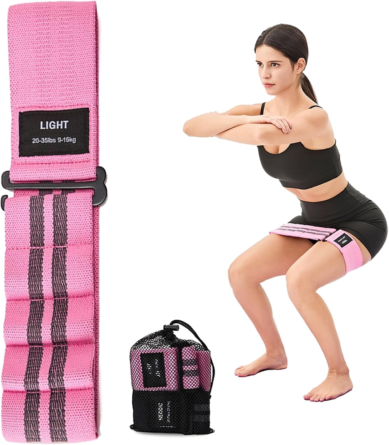 JJEAN-Adjustable Fabric Resistance Bands for Squats, Glutes & Legs – 5 Levels of Customizable Size, Width & Tension, Non-Slip Booty Bands for Men and Women, Pilates & Yoga Workouts(Medium)