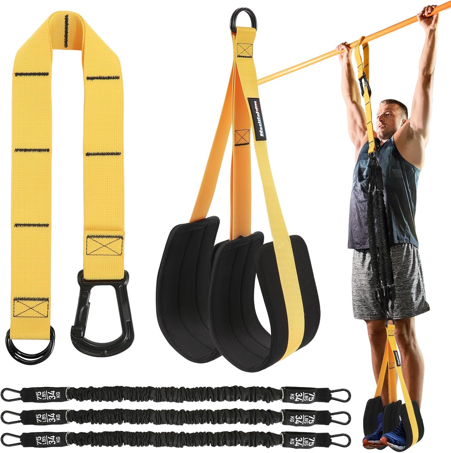 JJEAN-Adjustable Pull Up Assistance Bands with Fabric Feet Mats for Strength Training, Pull-Up Bar Workouts, and Resistance Training