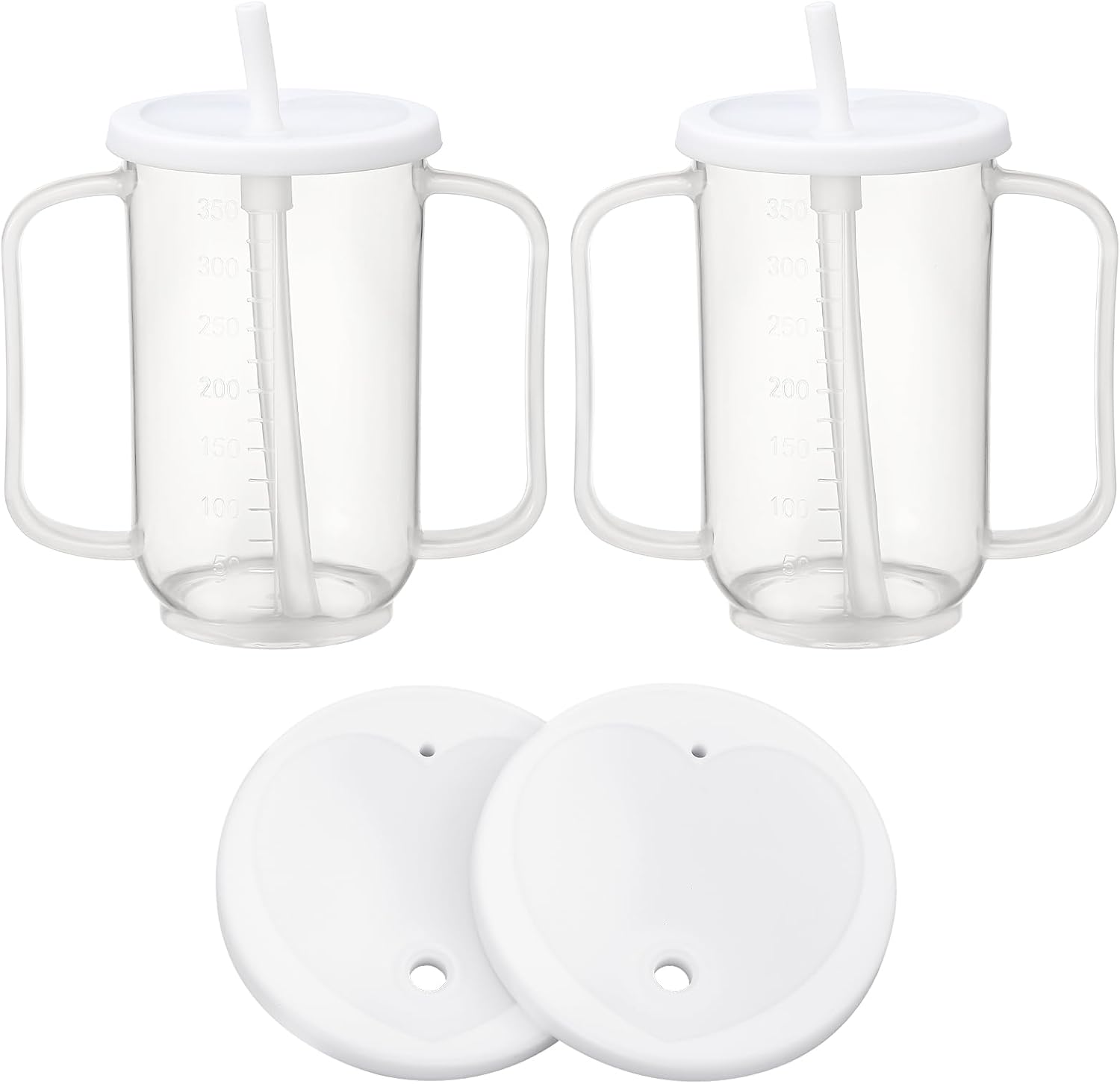 JJEAN-Adult Sippy Cups for Elderly 12 oz Straw Sippy Cups with 2 Handles No Spill for Adults Spill Proof Dysphagia Cup for Disabled Patients(White)