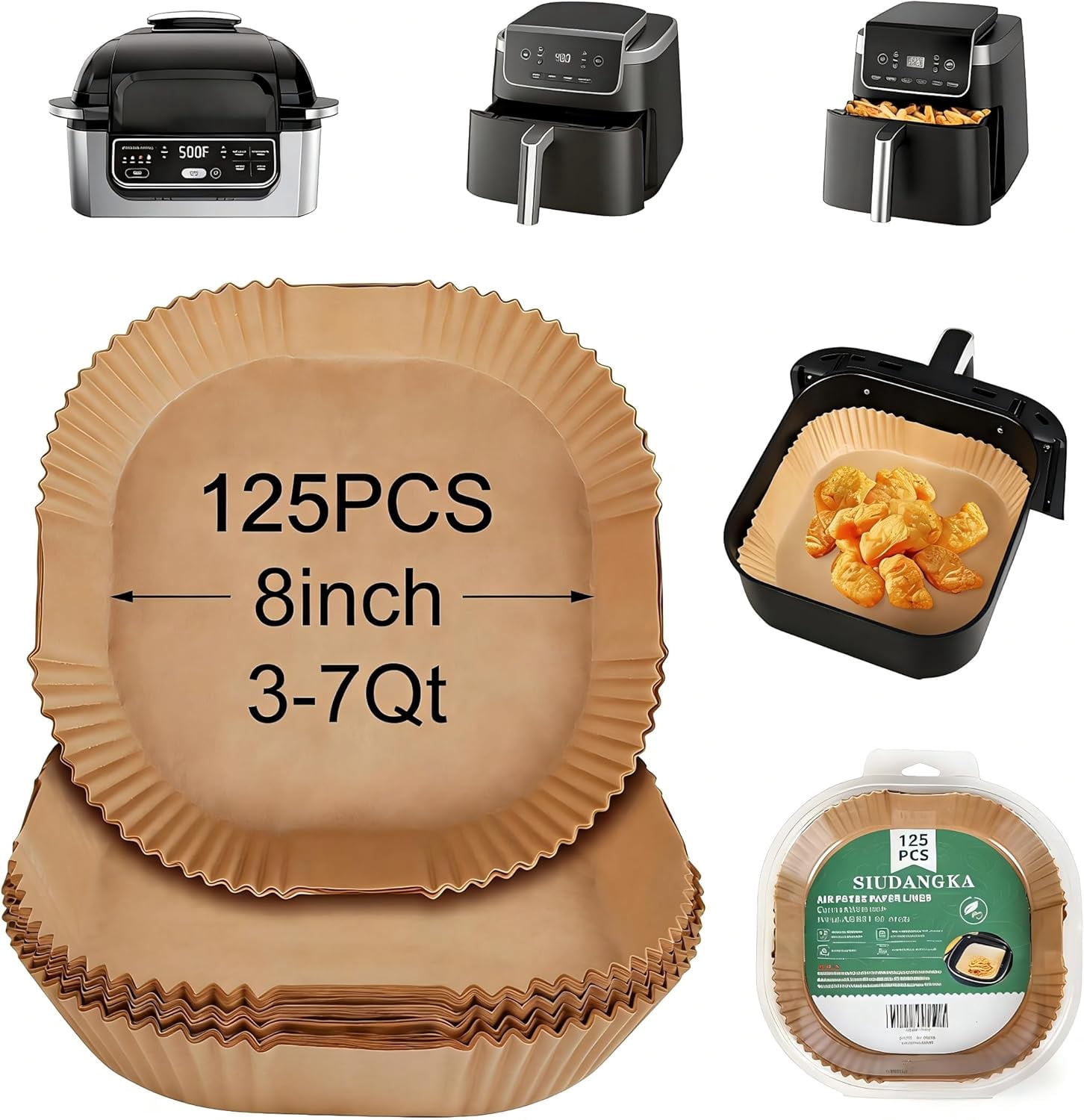 JJEAN-Air Fryer Disposable Paper Liner, 125Pcs Disposable Air Fryer Parchment Paper Pads Air Fryer Liner for Ninja Air Fryer Pro AF141 AF142 AG301