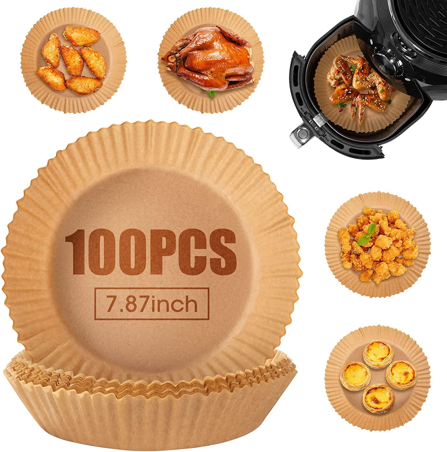 JJEAN-Air Fryer Disposable Paper Liners, 100 PCS Oil-proof, Water-proof, Non-stick Round Air Fryer Liners for Baking and Roasting