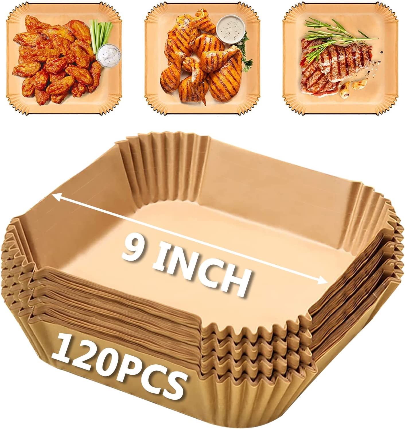 JJEAN-Air Fryer Liners 9 Inch, Airfryer Liners Disposable Square for COSORI 6Qt and Ninja 5QT AF141, Air Fryer Paper Liners for 5-8QT Basket, Non-Stick Air Fryer Parchment Paper Liners Oil Resistant