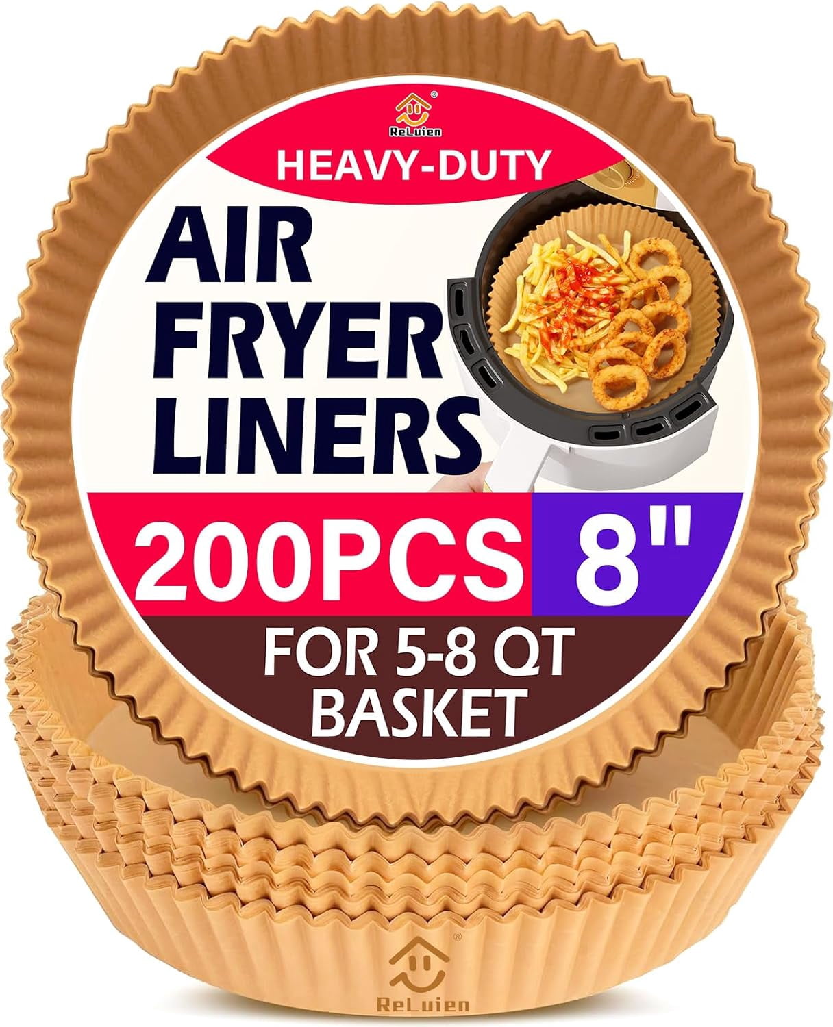JJEAN-Air Fryer Liners Disposable, 200PCS Non-stick Oil Resistant Air Fryer Parchment Paper Liners, 8 Inch Air Fryer Liners, Round Airfryer Liners for 5-8QT Air fryer, Baking, Roasting Microwave