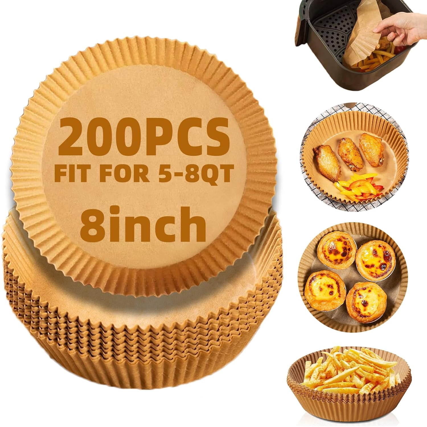 JJEAN-Air Fryer Liners Disposable,200Pcs Parchment Paper for 5-8QT Air Fryer, 8inch Round Disposable Air Fryer Paper Liners for Ninja AF101 AF150 AF161 Max XL,Non-Stick,Free of Bleach