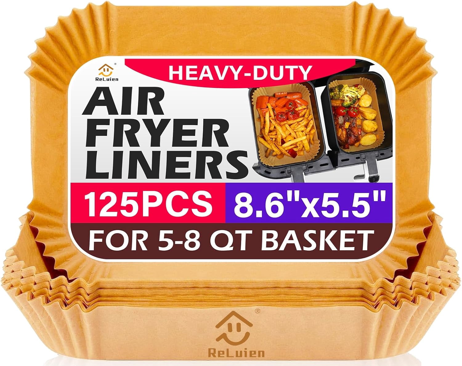 JJEAN-Air Fryer Liners Disposable, Airfryer Paper Liners, 125Pcs Non-stick Oil Resistant Air Fryer Liners Square, Parchment Liners 8.6" * 5.5", Fit for Most Ninja Dual Airfryer, Microwaves, Ovens