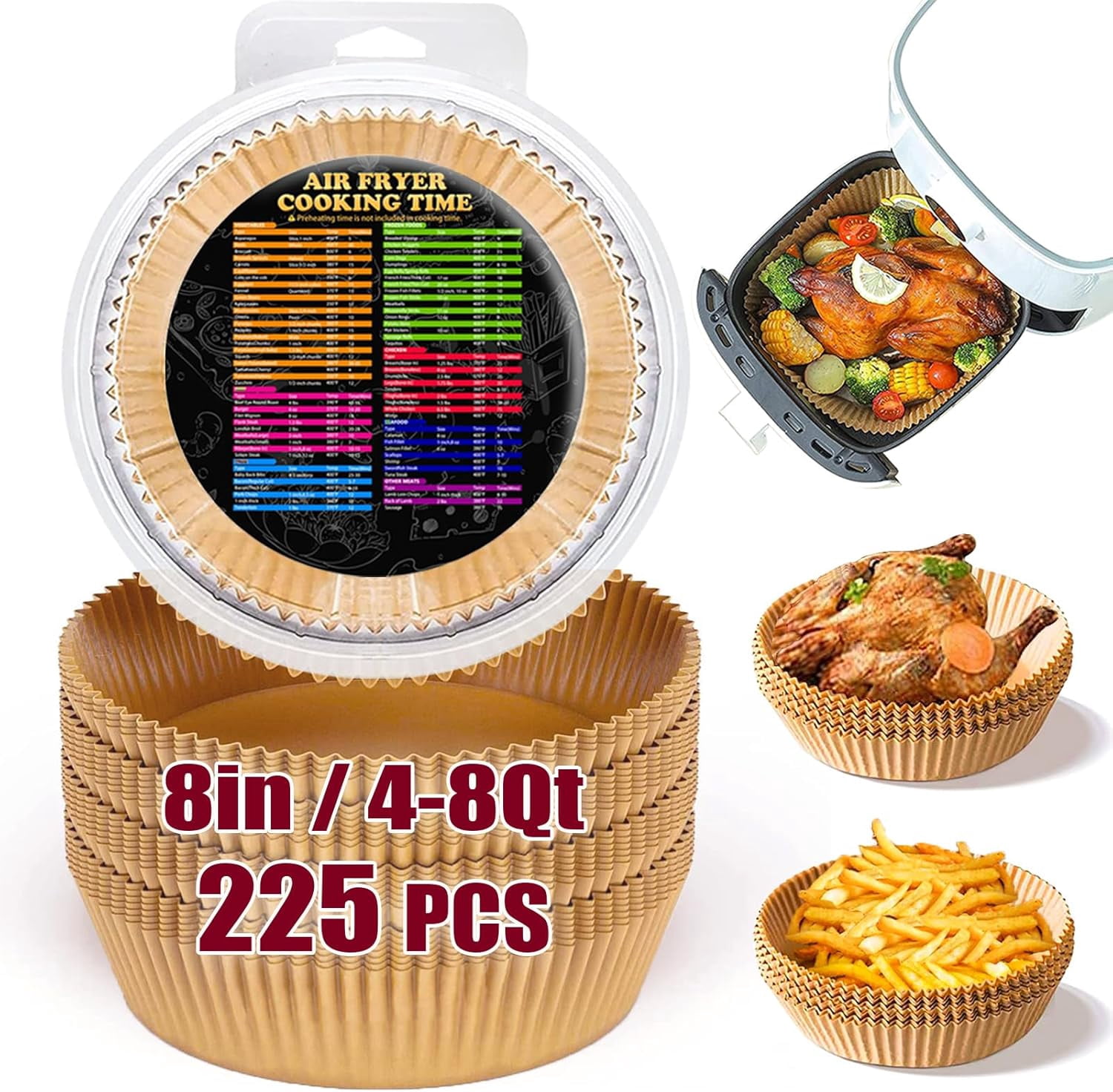 JJEAN-Air Fryer Liners for Ninja, 4qt Airfryer Liners Round for Ninja AF101/ AF150AMZ / AF161 Max XL Air Fryer, Air Fryer Paper Liners for 4-8QT Basket, Non-stick Air Fryer Parchment Paper Liners, 22