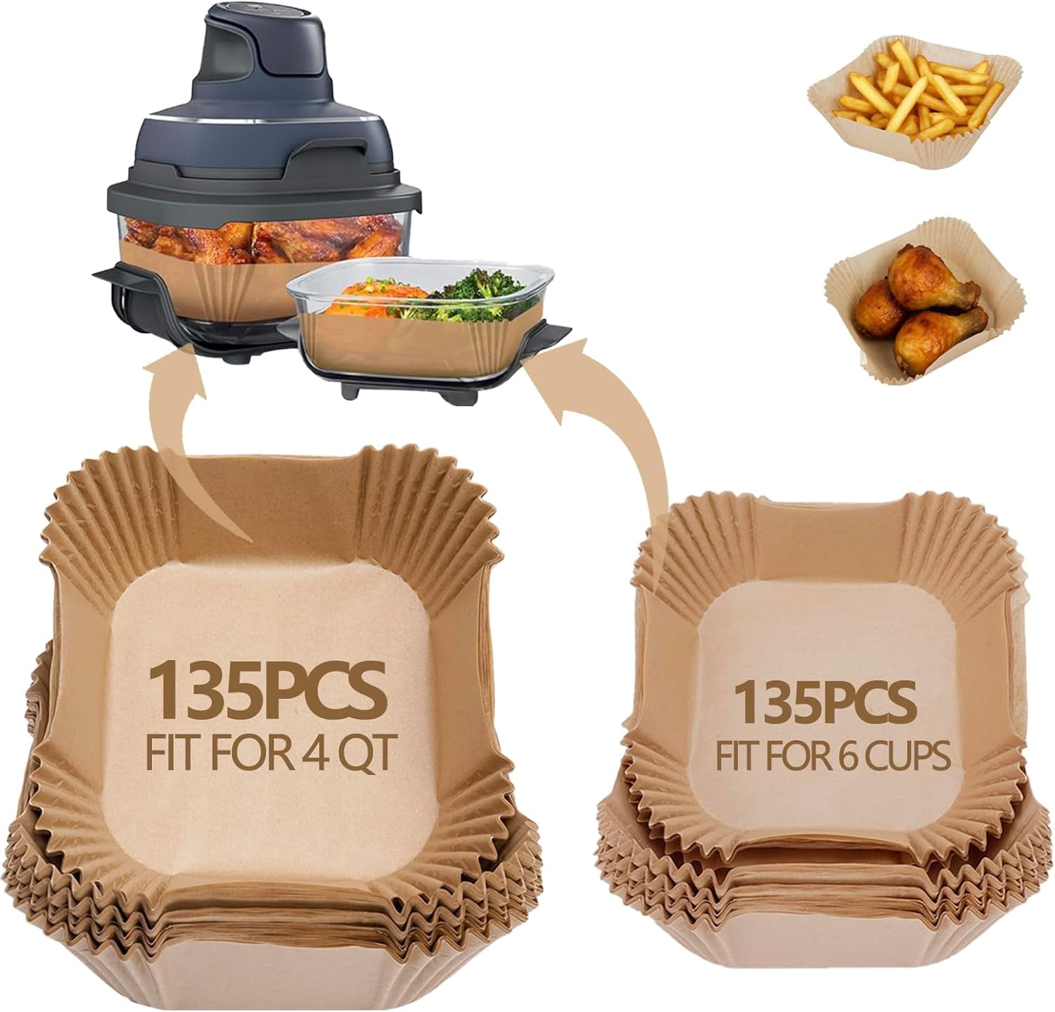JJEAN-Air Fryer Liners for Ninja Crispi, 270PCS Disposable Paper Liners for Ninja Crispi 4-in-1 Portable Glass Air Fryer Cooking System, Parchment Paper Containers