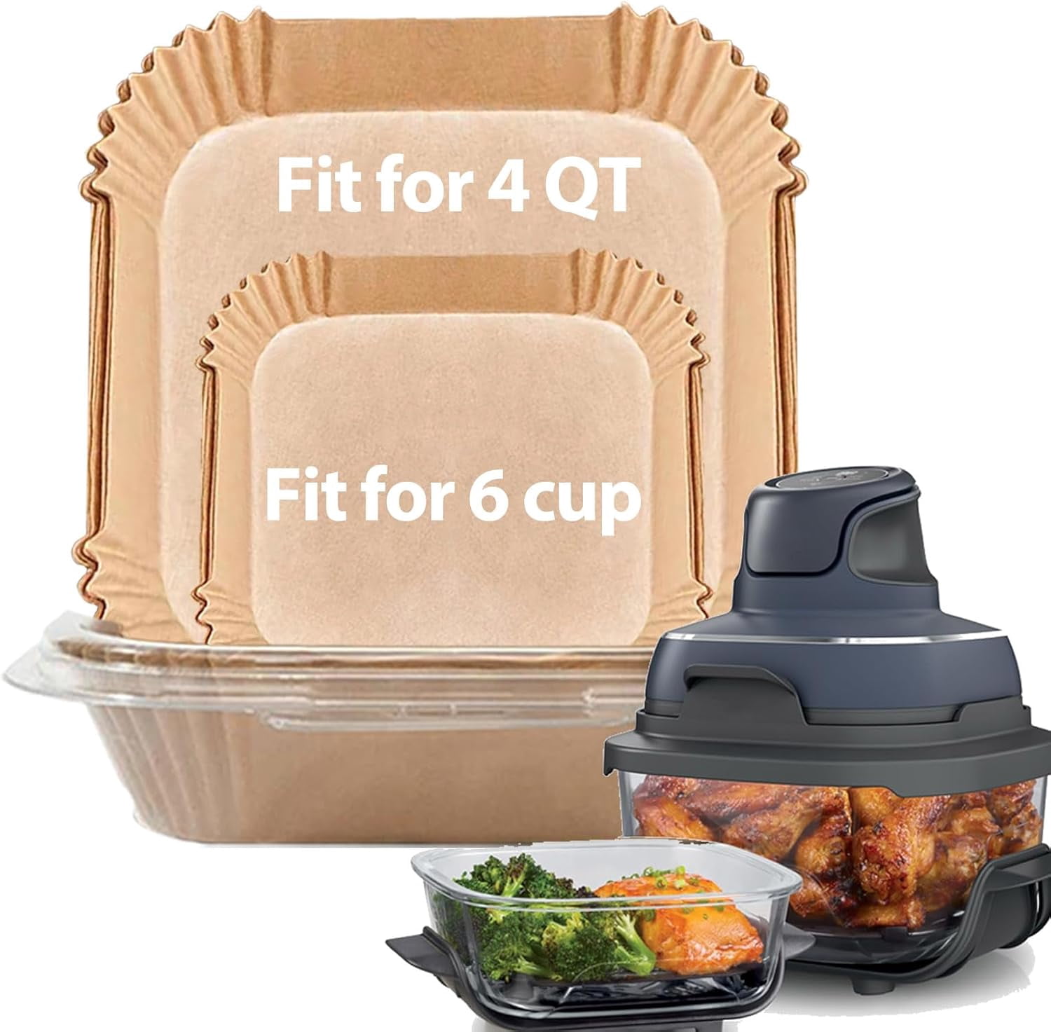 JJEAN-Air Fryer Liners for Ninja Crispi Air Fryer, Ninja Crispi Accessories for Ninja Crispy, 250Pcs Ninja Glass Air Fryer Liners, Crispi Air Fryer Parchment Paper Liners, Ninja Kitchen Appliances