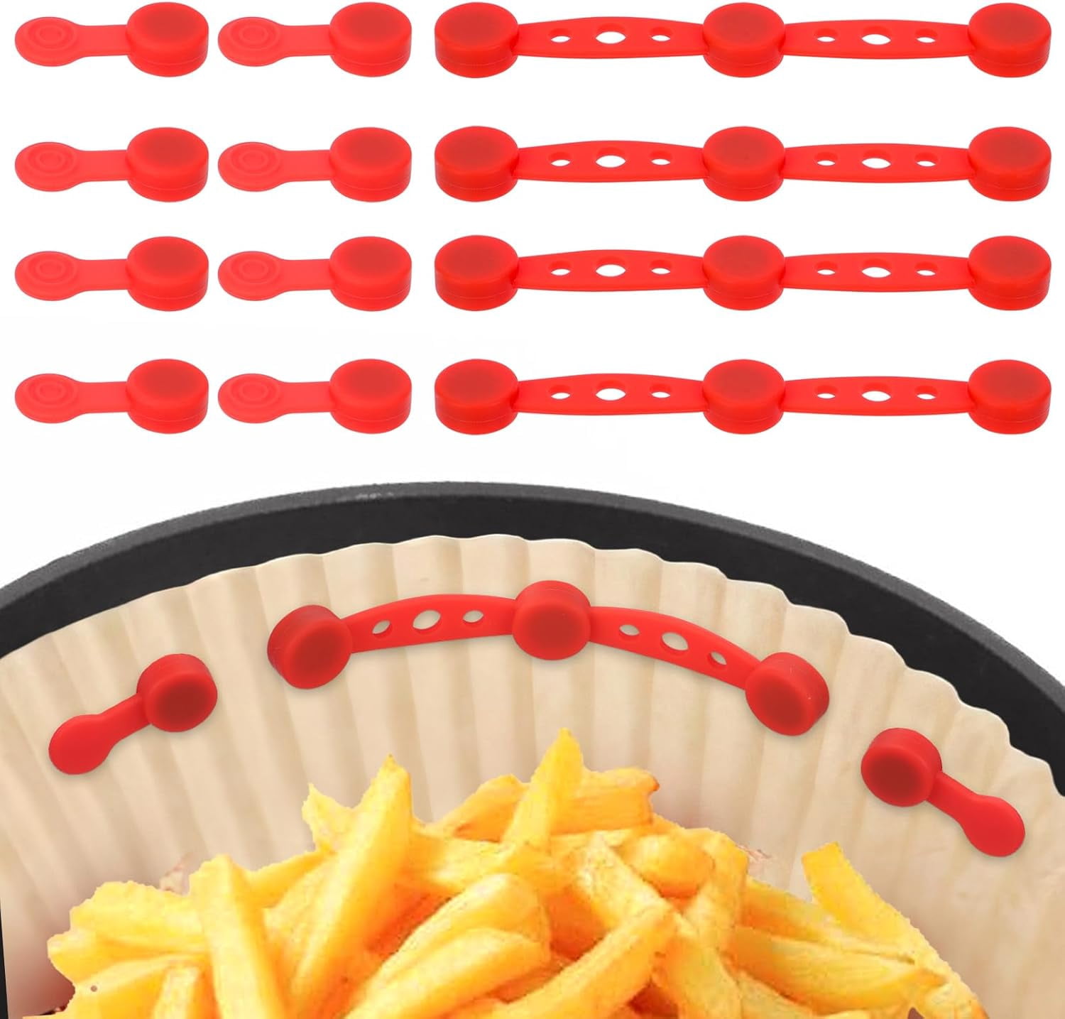 JJEAN-Air Fryer Magnet Silicone Buckle 12 PCS Magnetic Silicone Buckle for Holding Down Air Fryer Parchment Paper Silicone Air Fryer Liner Fixing Buckle Prevent Paper to Burn Air Fryer Accessories