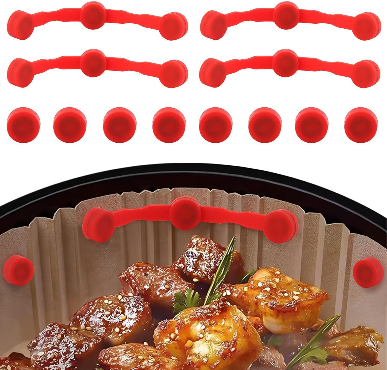 JJEAN-Air Fryer Magnet Silicone Buckle for Holding Down Parchment Paper, Air Fryer Accessories Locks Liner Magnet Silicone Buckle, Lock Disposable Liners Safely & Preve-nt Paper to Burn