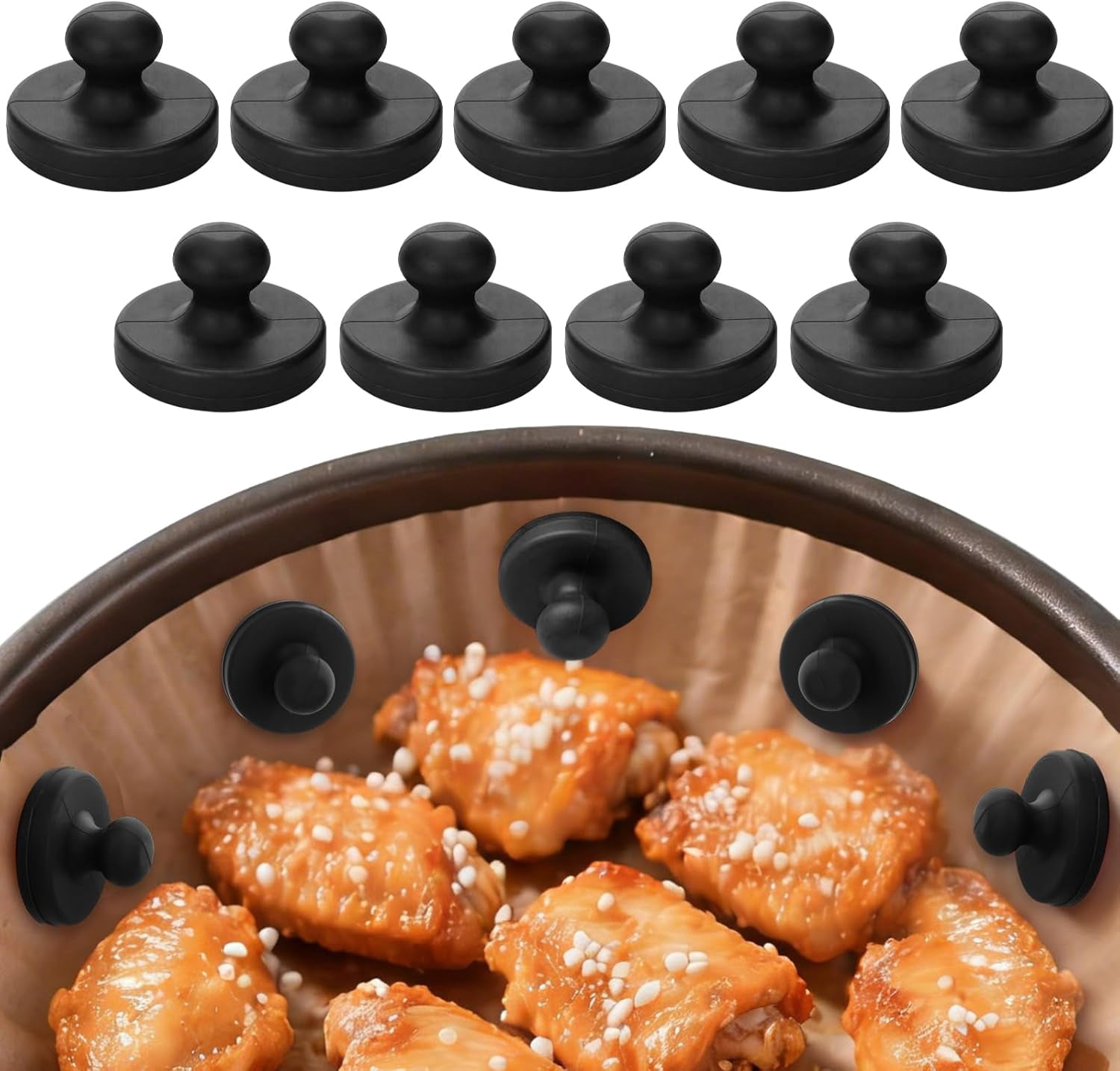 JJEAN-Air Fryer Magnets for Parchment Paper, 9PCS Silicone Magnetic Buckle for Air Fryer Liners, Air Fryer Accessories Safely Lock Air Fryer Liner Disposable to Prevent Burning (Black)
