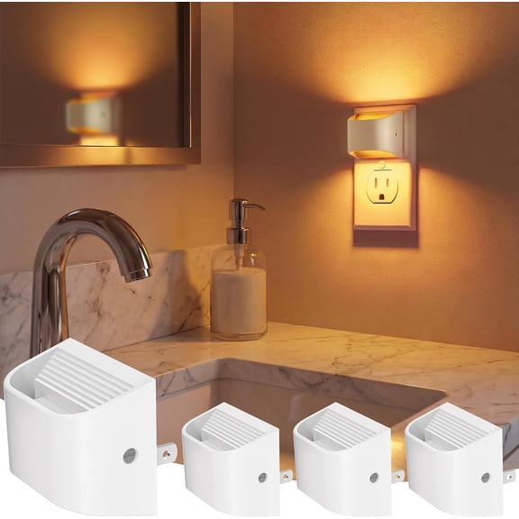 JJEAN-Amber Night Light, 4 Pack Up and Down LED Night Light with Dusk to Dawn Light Sensor, 1800K Night Lights Plug into Wall for Hallway, Bedroom, Bathroom, Kitchen White