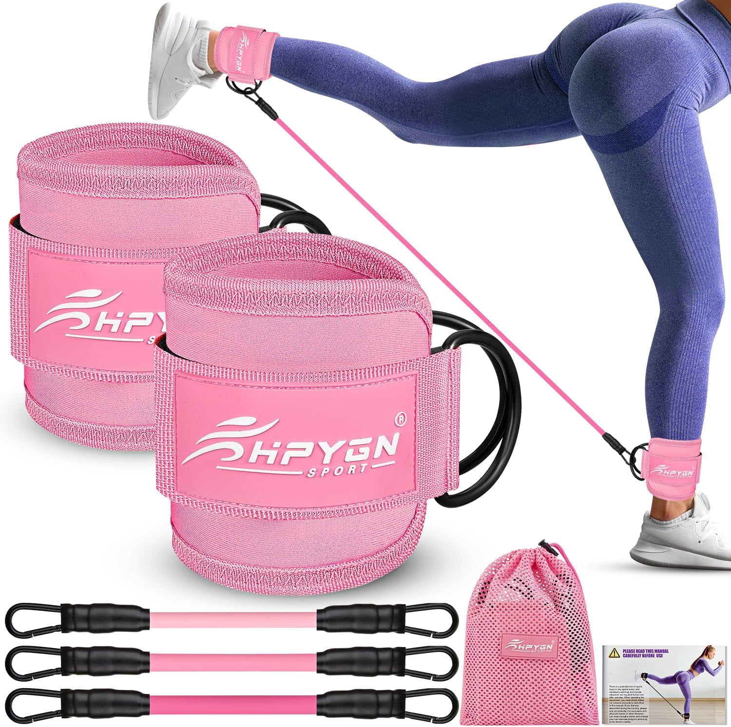 JJEAN-Ankle Resistance Bands, Ankle Bands for Working Out with Cuffs, Resistance Bands for Leg Butt Training Workout Equipment for Kickbacks Hip Gluteus Training, Ankle Strap with Exercise Bands