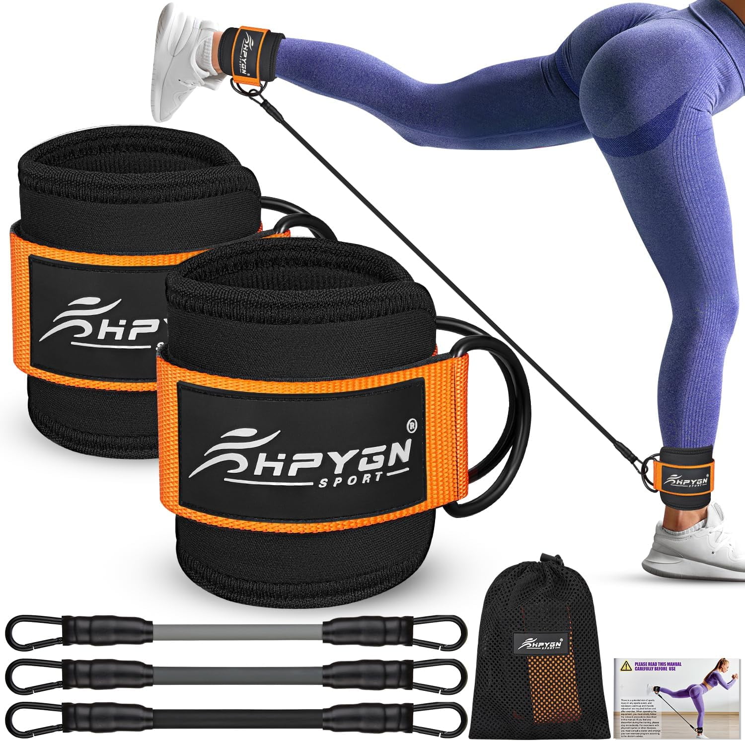 JJEAN-Ankle Resistance Bands, Ankle Bands for Working Out with Cuffs, Resistance Bands for Leg Butt Training Workout Equipment for Kickbacks Hip Gluteus Training, Ankle Strap with Exercise Bands