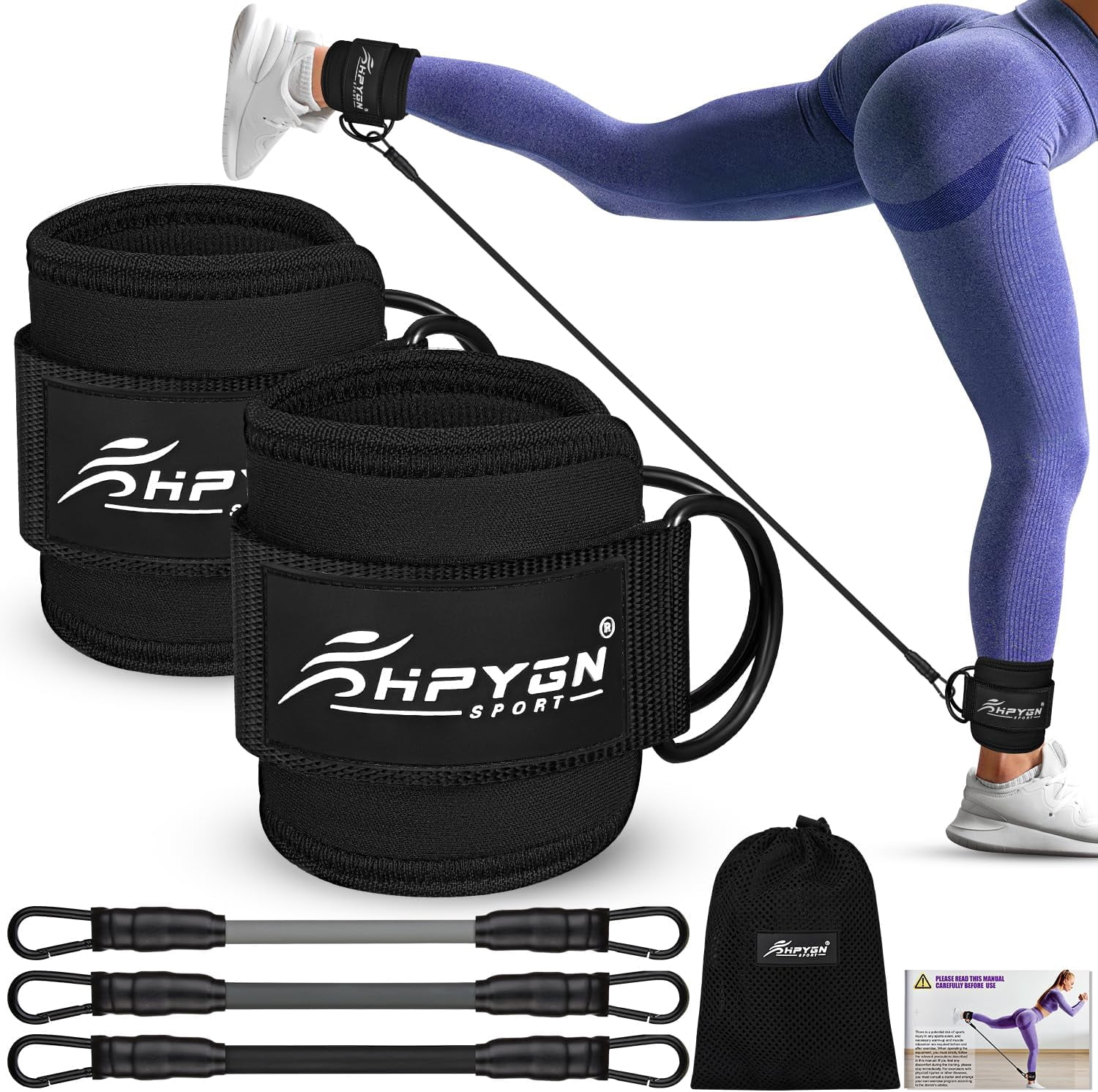 JJEAN-Ankle Resistance Bands, Ankle Bands for Working Out with Cuffs, Resistance Bands for Leg Butt Training Workout Equipment for Kickbacks Hip Gluteus Training, Ankle Strap with Exercise Bands
