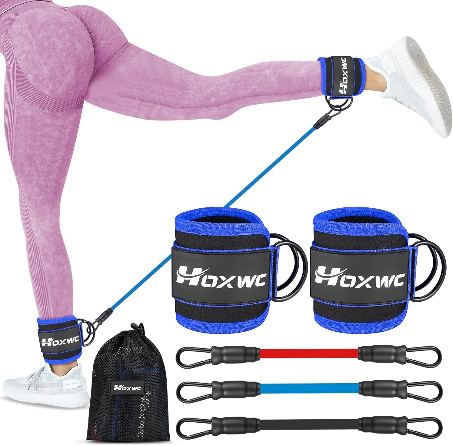 JJEAN-Ankle Resistance Bands with Cuffs, Ankle Bands for Working Out, Ankle Resistance Band for Leg, Booty Workout Equipment for Kickbacks Hip Fitness Training, Exercise Bands for Butt Lift Women
