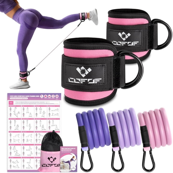 JJEAN-Ankle Resistance Bands with Cuffs, Ankle Bands for Working Out, Kickbacks Hip, Leg Glute Exercise Equipment with Training Poster, Resistance Workout Equipment for Women