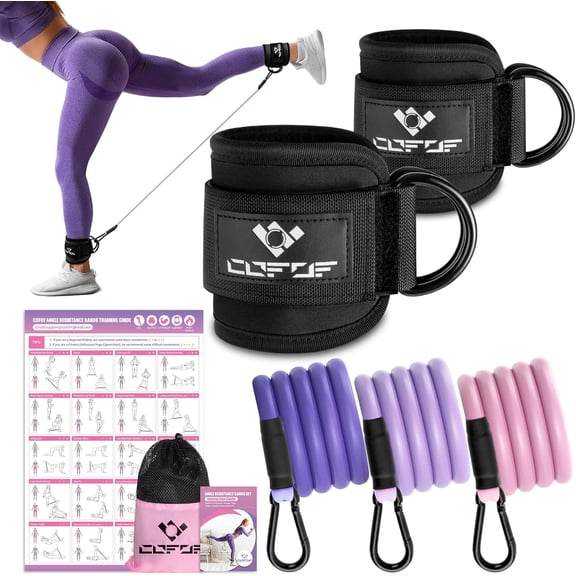 JJEAN-Ankle Resistance Bands with Cuffs, Ankle Bands for Working Out, Kickbacks Hip, Leg Glute Exercise Equipment with Training Poster, Resistance Workout Equipment for Women