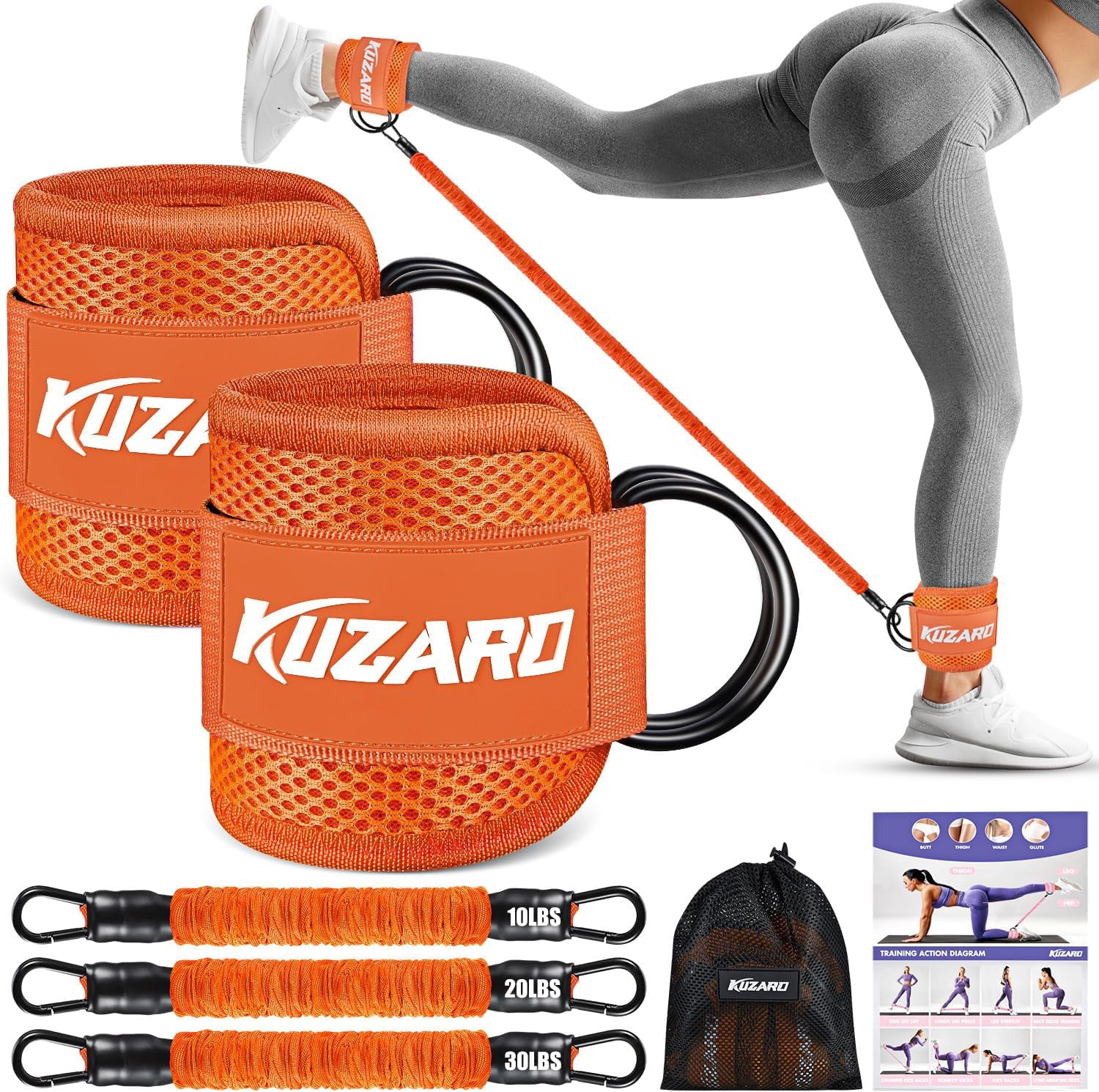 JJEAN-Ankle Resistance Bands with Cuffs, Ankle Weights Bands for Working Out, Women Leg and Glutes Workout Equipment, Exercise Bands for Kickbacks, Butt and Booty Trainer, Home Gym Fitness Equipment