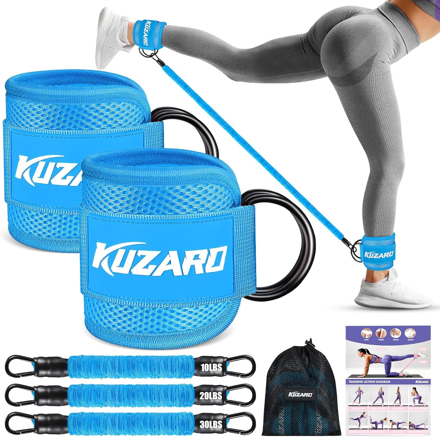 JJEAN-Ankle Resistance Bands with Cuffs, Ankle Weights Bands for Working Out, Women Leg and Glutes Workout Equipment, Exercise Bands for Kickbacks, Butt and Booty Trainer, Home Gym Fitness Equipment