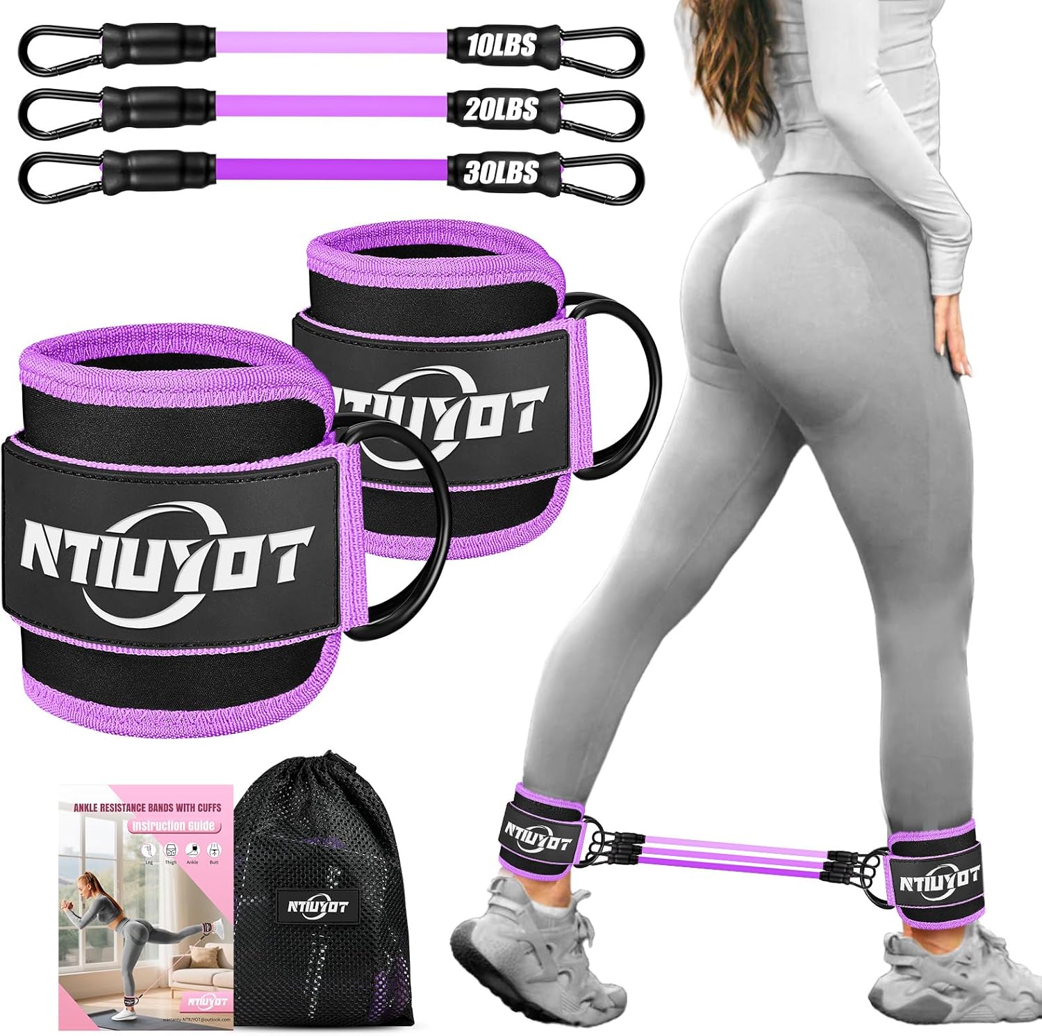 JJEAN-Ankle Resistance Bands with Cuffs, Workout Sets for Women, Resistance Bands for Working Out, Exercise Band for Leg Booty, Home Gym Workout Equipment, Ankle Weights Fitness Band Set