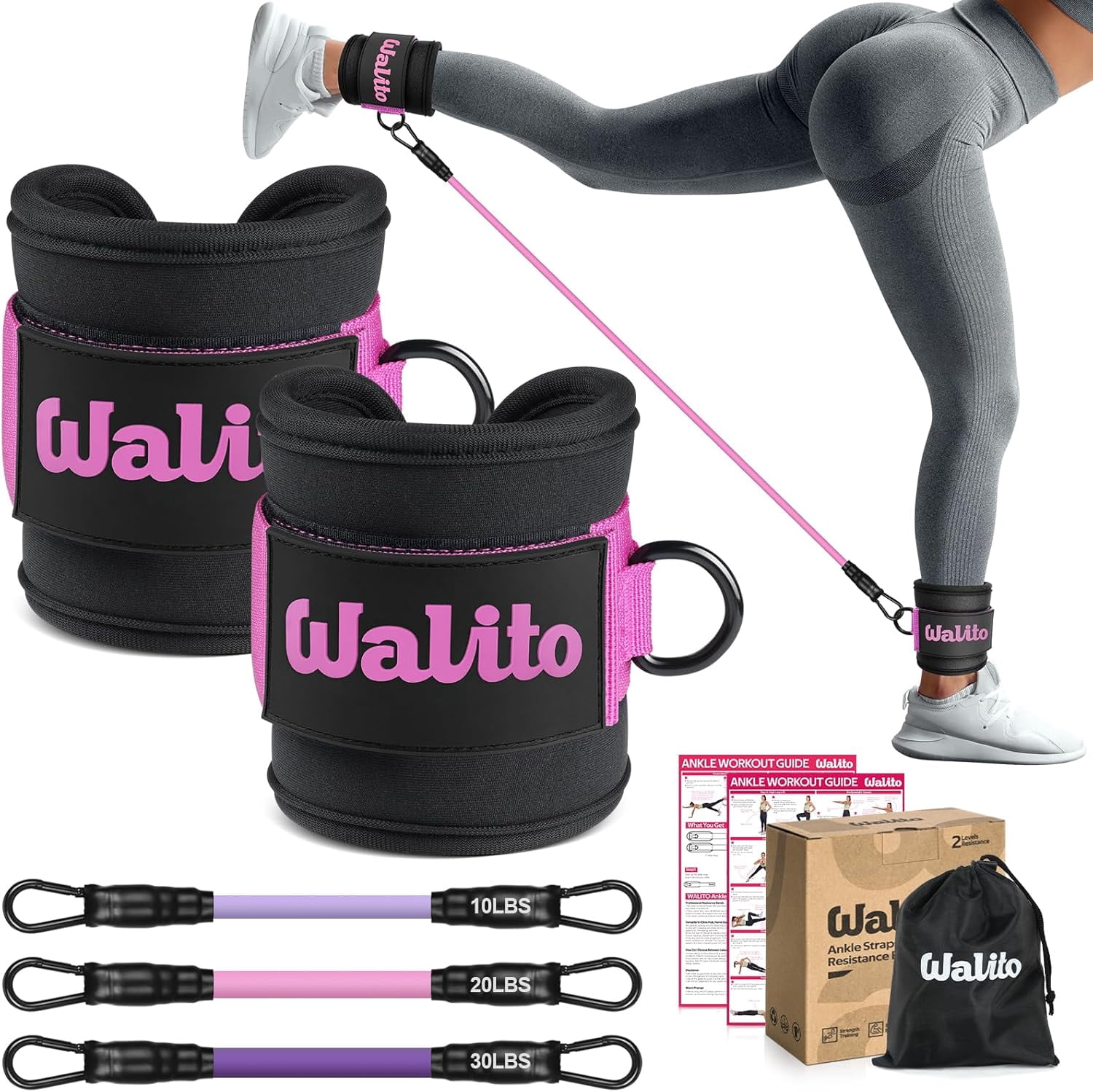 JJEAN-Ankle Resistance Bands with Cuffs, Exercise Bands for Legs and Butt, Booty Workout Equipment for Kickbacks and Hip Fitness Training