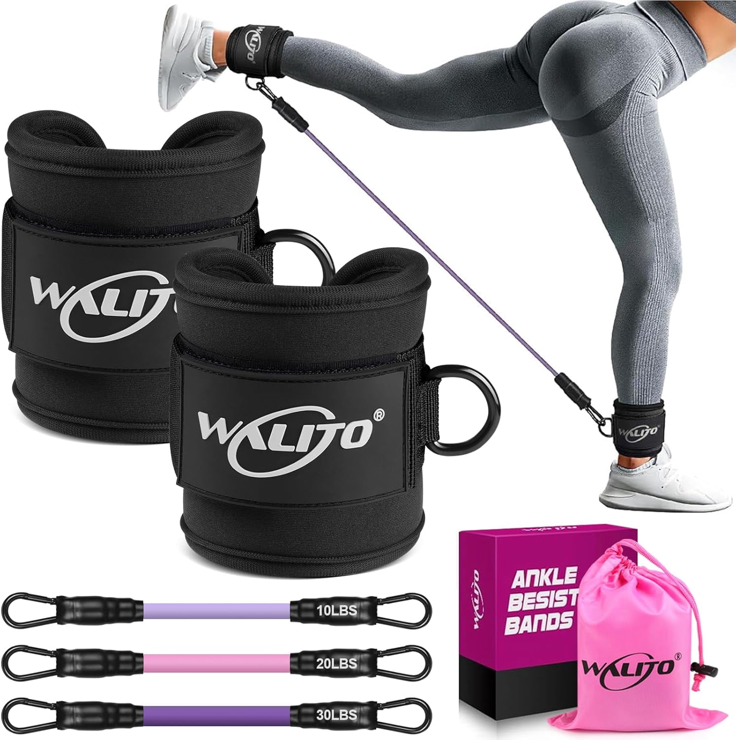 JJEAN-Ankle Resistance Bands with Cuffs, Exercise Bands for Legs and Butt, Booty Workout Equipment for Kickbacks and Hip Fitness Training