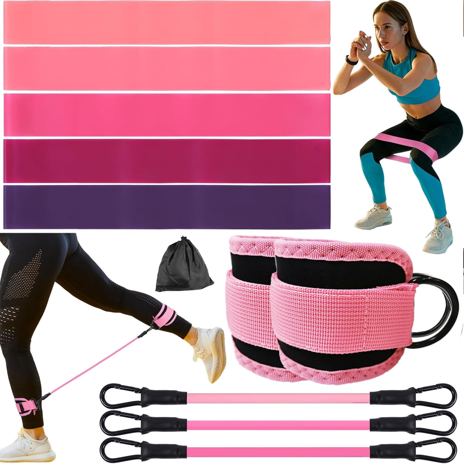 JJEAN-Ankle Resistance Bands with Cuffs, Home Gym Workout Equipment, Lifting Glute Butt Exercise Equipment for Women, Ankle Weights Fitness Band Set