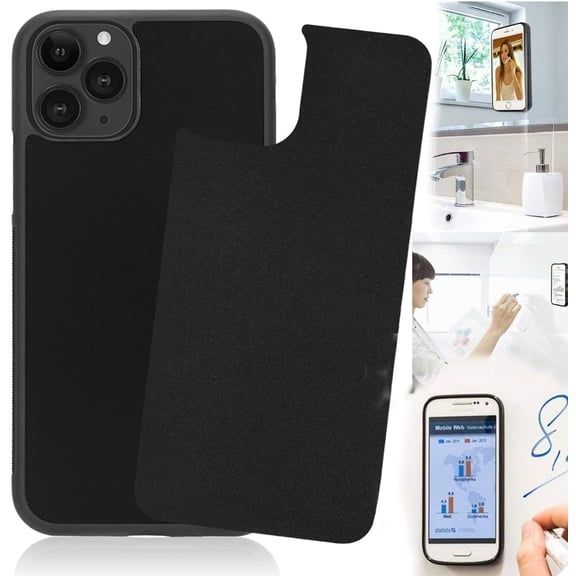 JJEAN-Anti Gravity Phone Case Compatible with iPhone 13 Pro, Sticky Selfie Suction Black AntiGravity Case for iPhone 13 Pro Magic Nano Stick on Smooth Flat Surface Gravity Case