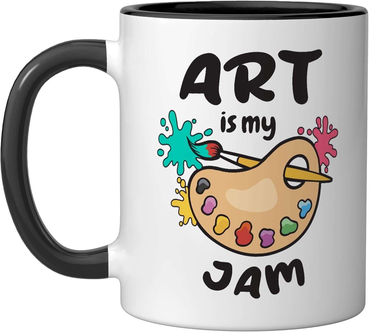 JJEAN-Art Is My Jam Brush Painter Paint Palette for Artists Ceramic Mug, Black/White