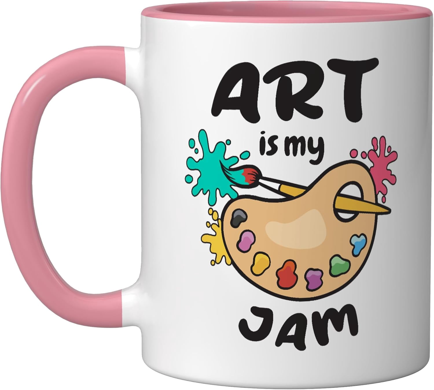 JJEAN-Art Is My Jam Brush Painter Paint Palette for Artists Ceramic Mug, Pink/White