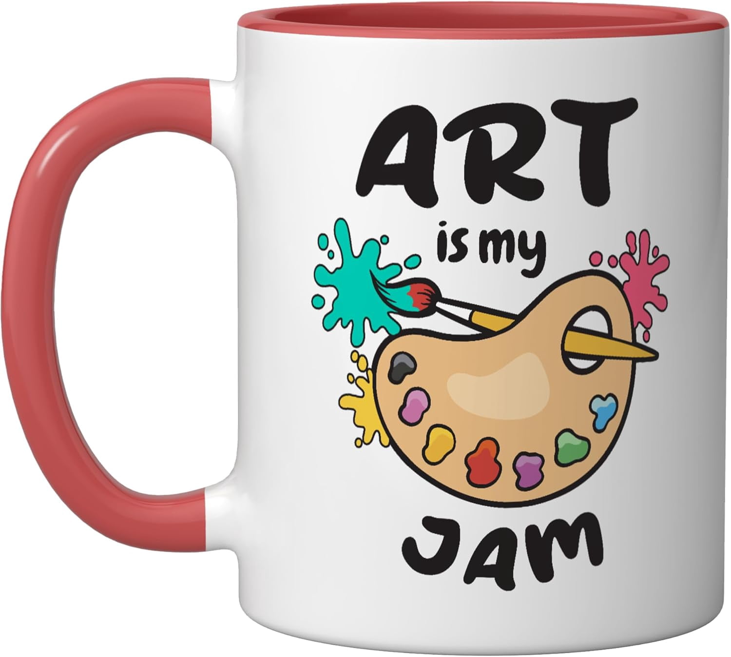 JJEAN-Art Is My Jam Brush Painter Paint Palette for Artists Ceramic Mug, Red/White