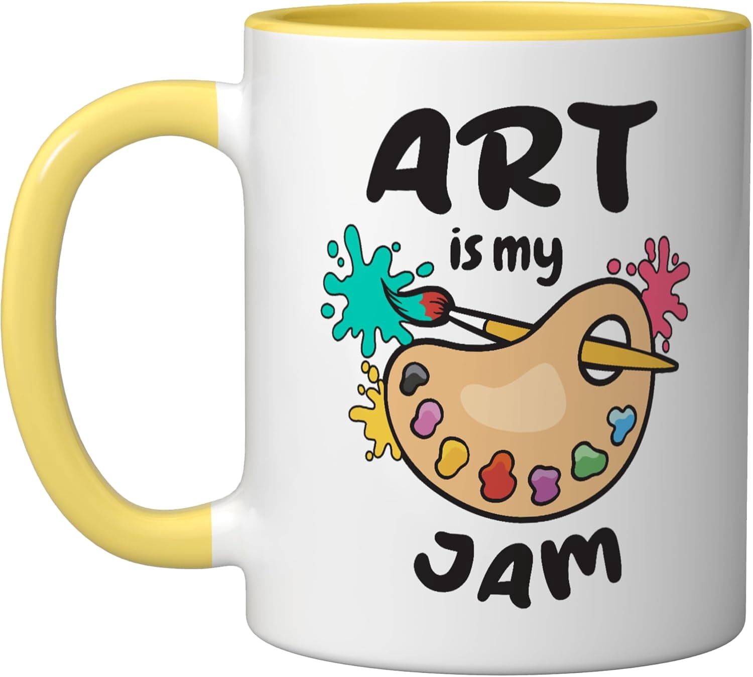 JJEAN-Art Is My Jam Brush Painter Paint Palette for Artists Ceramic Mug, Yellow/White