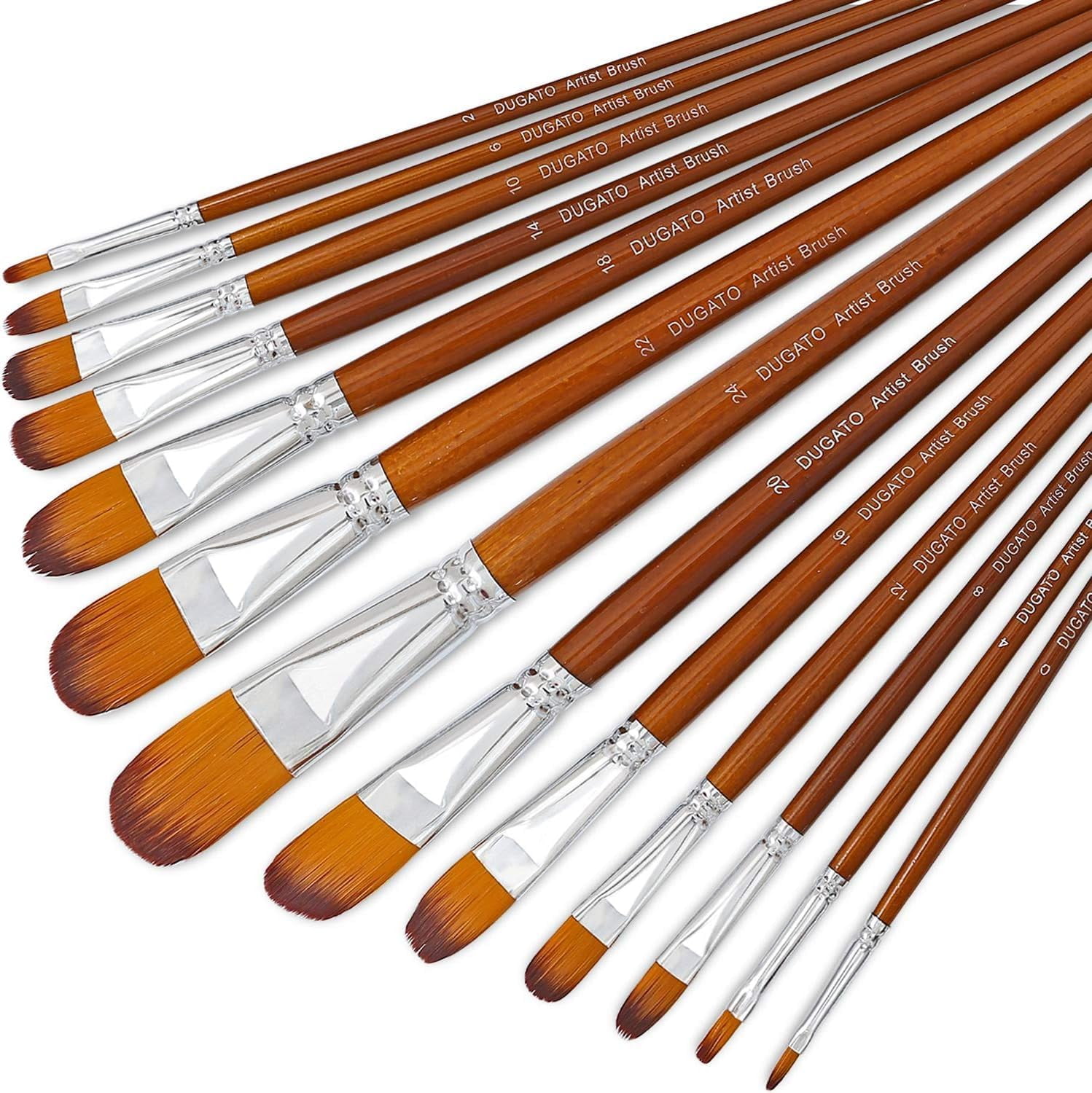 JJEAN-Artist Filbert Paint Brushes Set 13pcs, Soft Anti-Shedding Nylon Hair Wood Long Handle for Acrylic Oil Watercolor Gouache Paint by Numbers (13pcs)
